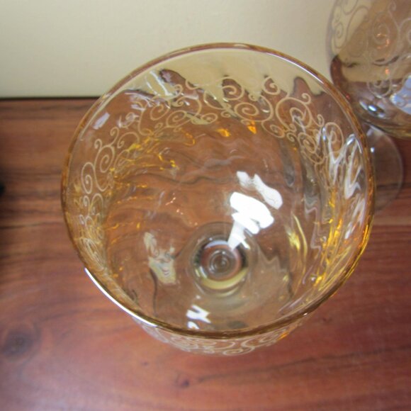 10 oz cristalleria fumo italy amber swirls wine glass NWT - pair of 2 (W5949) - Picture 7 of 10
